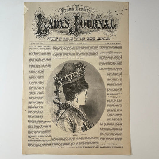 Ladies Hat of Black French Chip - Frank Leslie's COVER ONLY 1875 Apr 24 V1-7