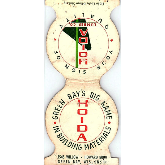 Hoida Lumber Co Green Bay WI Vintage Matchbook Cover TH2-Y4