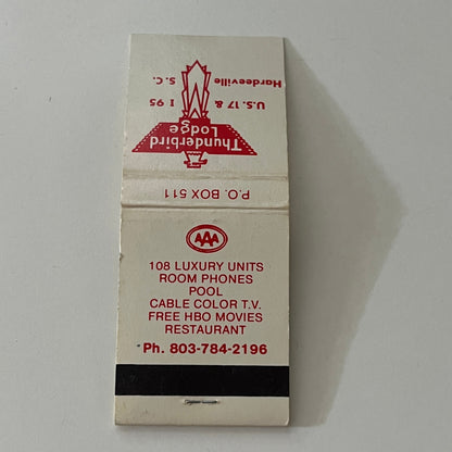 Thunderbird Lodge Hardeeville South Carolina Vintage Matchbook SC4-R7