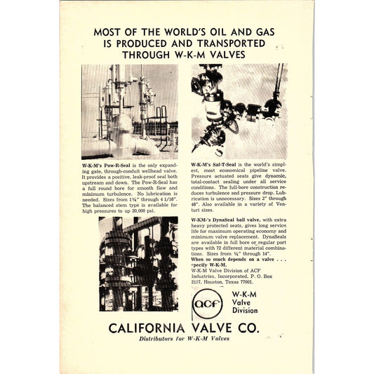 California Valve Co W-K-M Valve Division - Taft CA 1965 Ad AF8-5