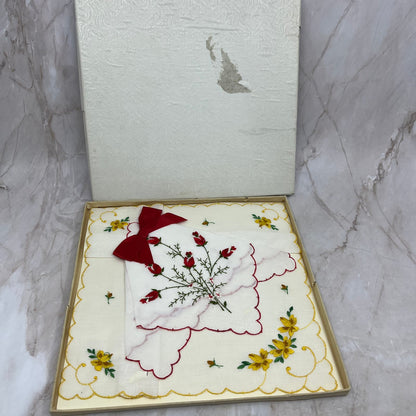 Vintage Swiss Cotton Embroidered Handkerchief Handmade Ornate Floral Bow TF5