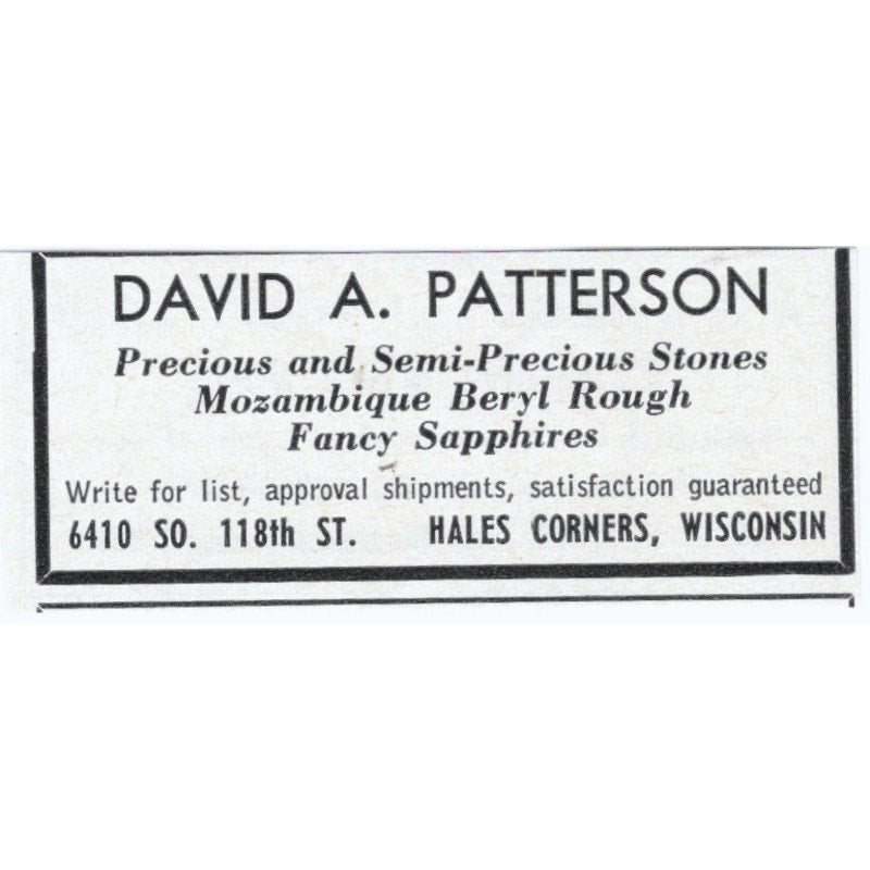David A. Patterson Precious Stones Hales Corners WI 1964 Magazine Ad AK6-S5