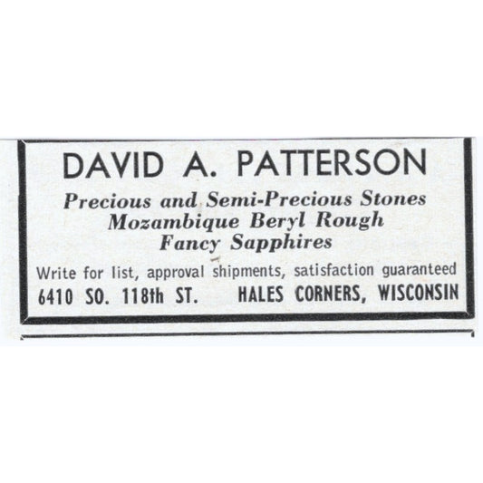 David A. Patterson Precious Stones Hales Corners WI 1964 Magazine Ad AK6-S5