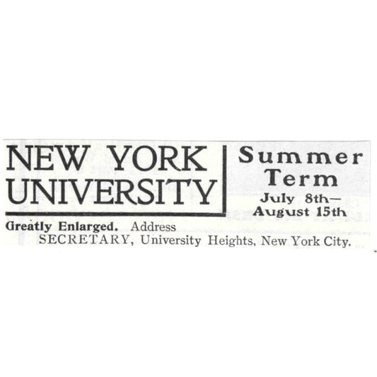 New York University Summer Term 1903 Magazine Ad AF7-SS5