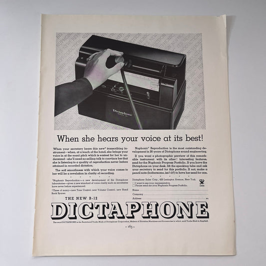 The New B-12 Dictaphone Dictaphone Sales Corp NY 1935 Ad V1-4