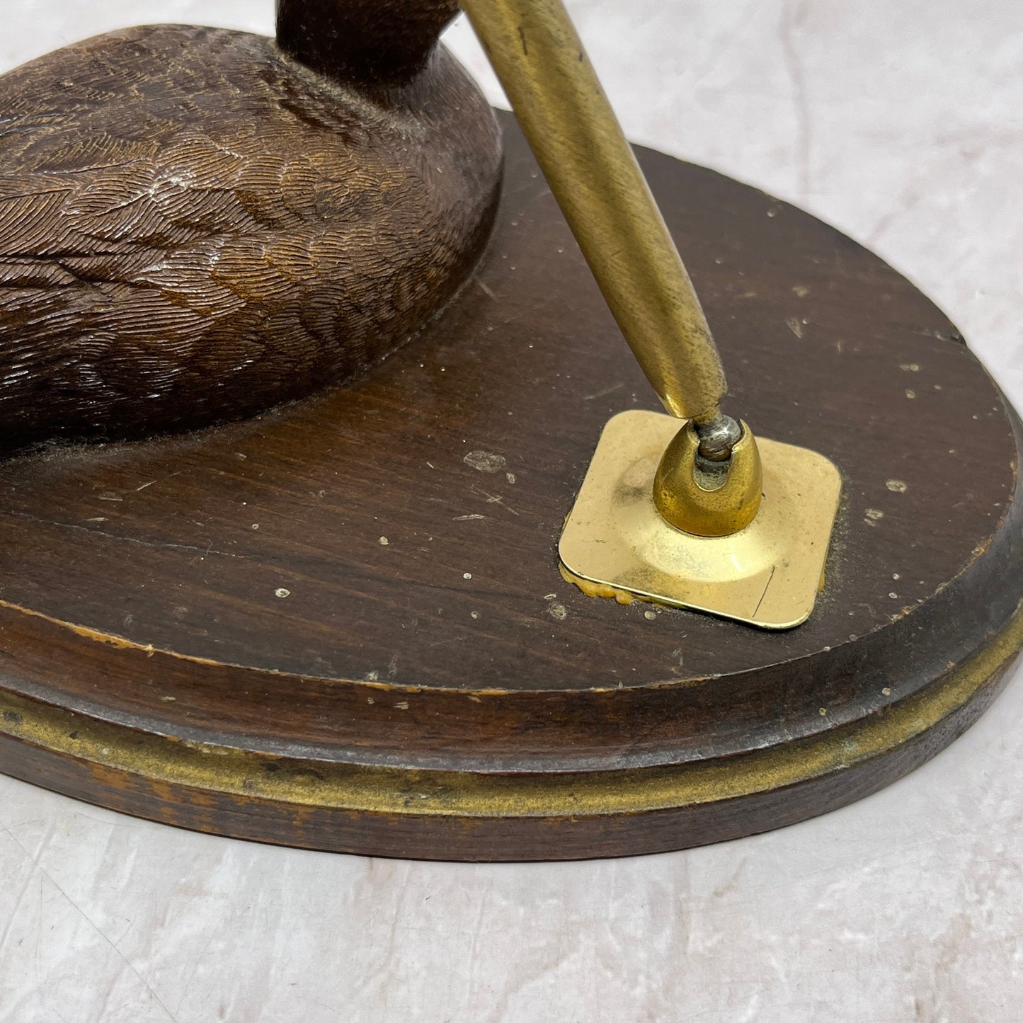 Vintage Hand Carved Mallard Duck Wood and Brass Desk Pen Holder Caddy TF4