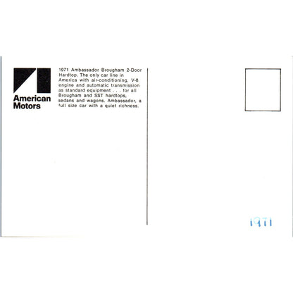 1971 Ambassador Brougham 2-Door Hardtop Black Promo Vintage Postcard PC6