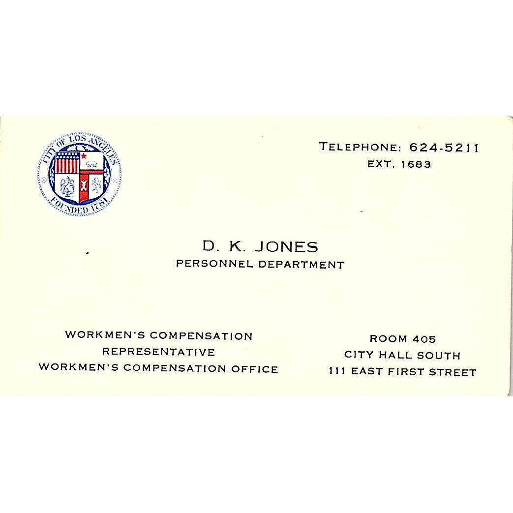 D.K. Jones Personnel Development East First Street Vintage Business Card SF3-B3