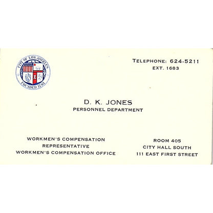 D.K. Jones Personnel Development East First Street Vintage Business Card SF3-B3