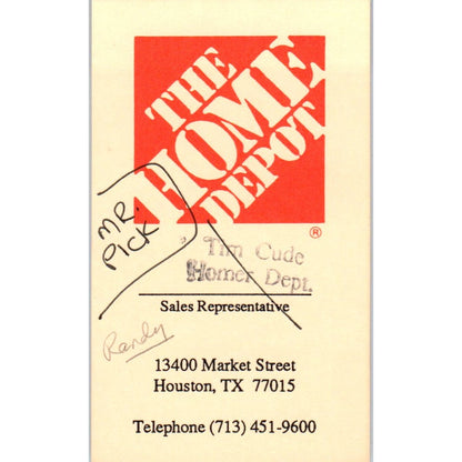 Tim Cude The Home Depot Houston TX Vintage Business Card SD8-B21