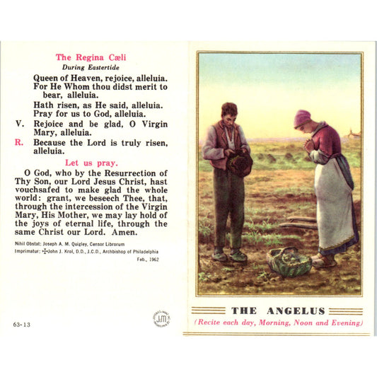 1962 The Angelus Joseph A.M. Quigley Vintage Catholic Prayer Card TH2-PC1