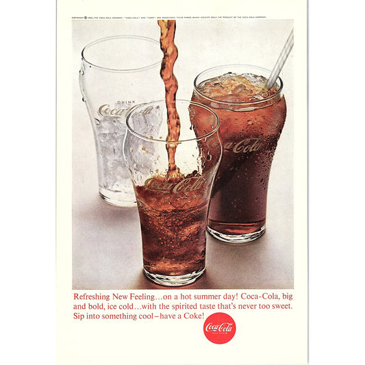 Refreshing New Feeling on a Hot Summer Day 1963 Coca-Cola Coke Ad 6.75x10 V18