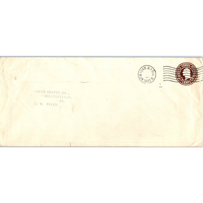 1933 Freed Heater Co Collegeville PA Postal Cover Envelope TH9-L2