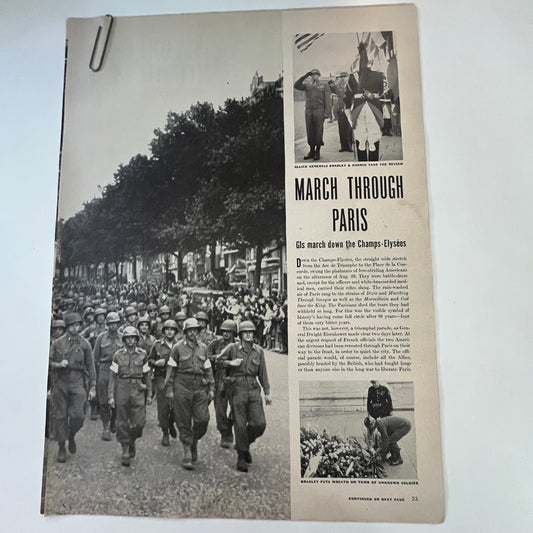 GI's March Down Champs-Elysées Paris 4 Pages 1940s WWII Era Article V30-1