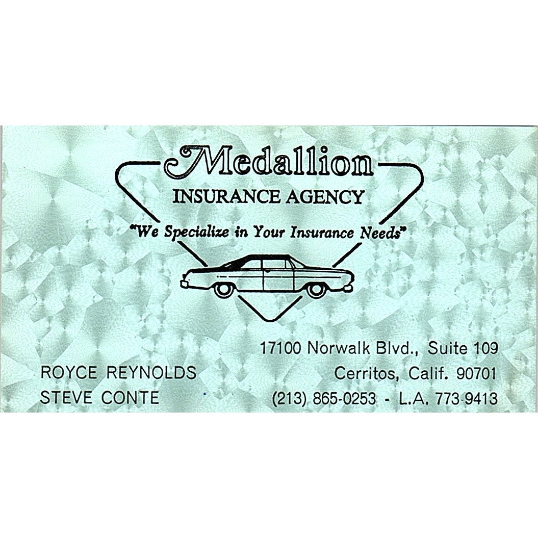 Royce Reynolds Steve Conte Medallion Ins Cerritos Vintage Business Card SD9-B12