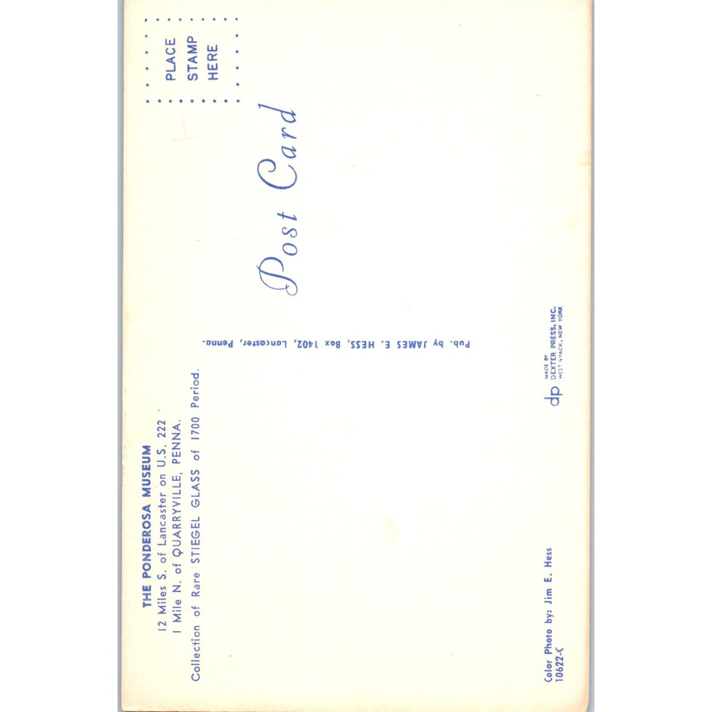 The Ponderosa Museum Quarryville Pennsylvania Dutch Country Postcard PD7