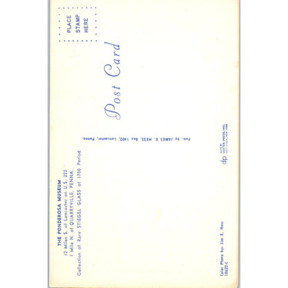 The Ponderosa Museum Quarryville Pennsylvania Dutch Country Postcard PD7