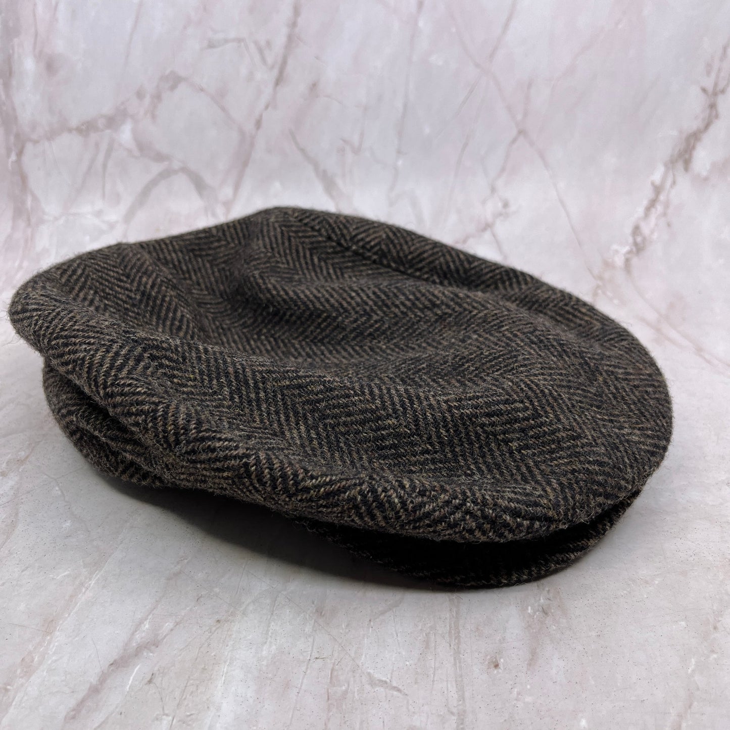 Vintage Finest Headwear Harris Tweed Herringbone Flat Cap 7 1/4-7 3/8" USA TF4