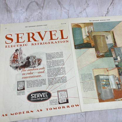 Servel Electric Refrigeration 2 Pages 1928 Original Magazine Advertisement FL6-8