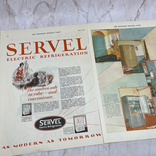 Servel Electric Refrigeration 2 Pages 1928 Original Magazine Advertisement FL6-8