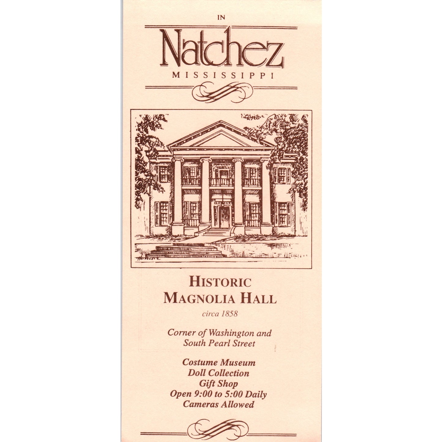 Vintage Natchez Mississippi Historic Magnolia Hall Brochure TF4-B3