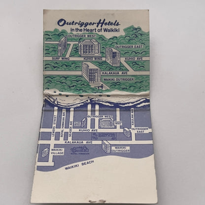 Outrigger Hotels On The Beach at Waikiki HI Vintage Matchbook Cover TB8-MB2-2