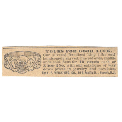 Good Luck Ring Offer L.F. Weick Mfg Co Newark NJ 1910 Magazine Ad AF1-SS7