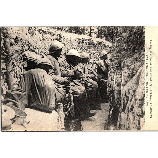 c1920 WWI Troops In The Trenches on the Front Line France Antique Postcard PE7