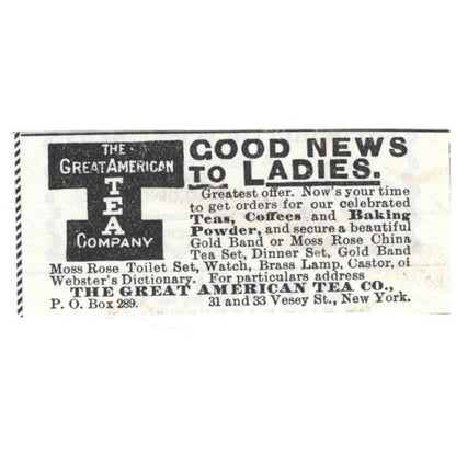Great American Tea Co Good News to Ladies c1890 Victorian Ad AE8-CH11