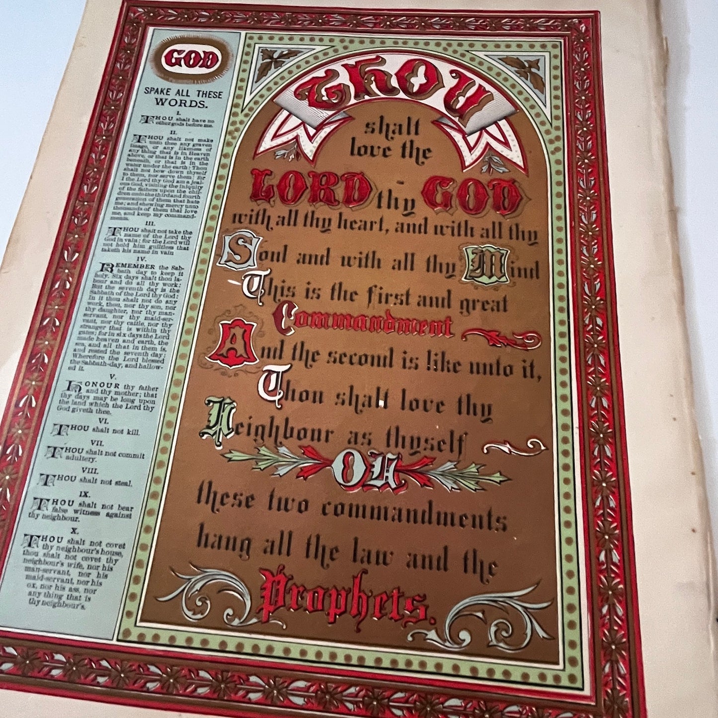 Thou Shalt Love The Lord Thy God Matthew 22:37 Wall Art 1892 Engraving V1-6