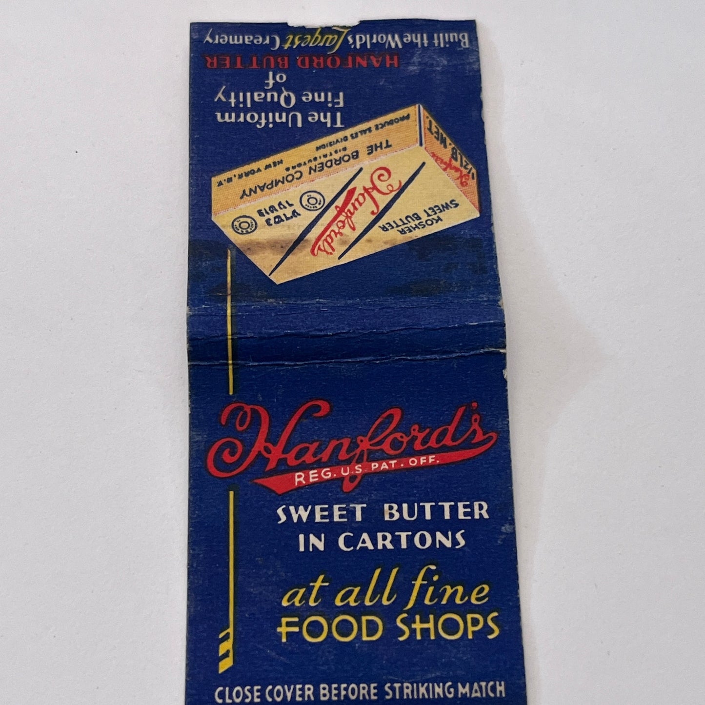 Hanford's Sweet Butter Borden Vintage Matchbook Cover TB8-MB-12