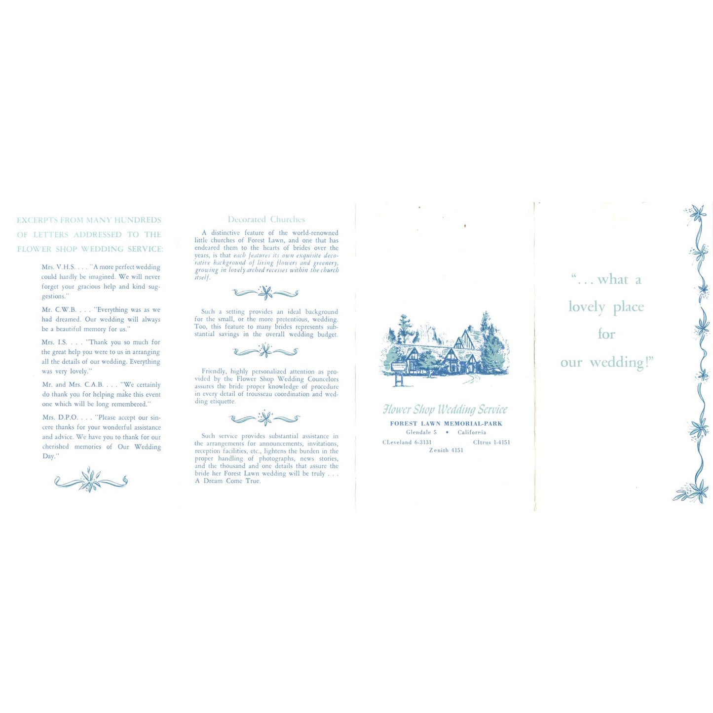 1953 Forest Lawn Memorial Park Flower Shop Wedding Service Glendale CA AE8