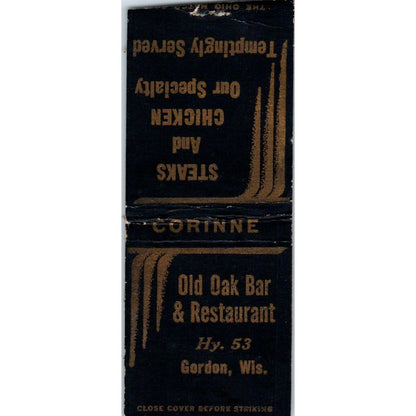 Old Oak Bar & Restaurant Gordon WI Vintage Matchbook Cover SD4-Y2