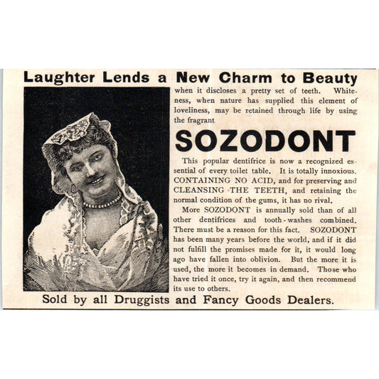 Fragrant Sozodont for Tooth Decay Dentistry c1890 Victorian ad AE8-CH4