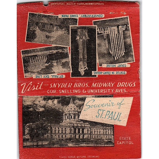 Snyder Bros Souvenir of St. Paul MN Vintage Large Matchbook Cover ML1-7