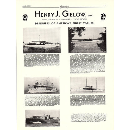 Fr. Luerssen Yachts F.W. Von Meister NY, Henry J. Gielow Yachts 1932 Ad V1-4