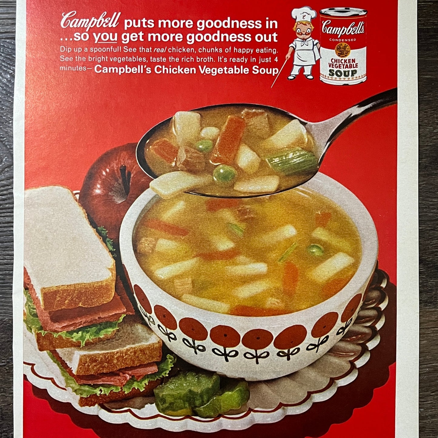 Campbells Chicken Vegetable Soup Vintage Magazine Ad 10x14 V10