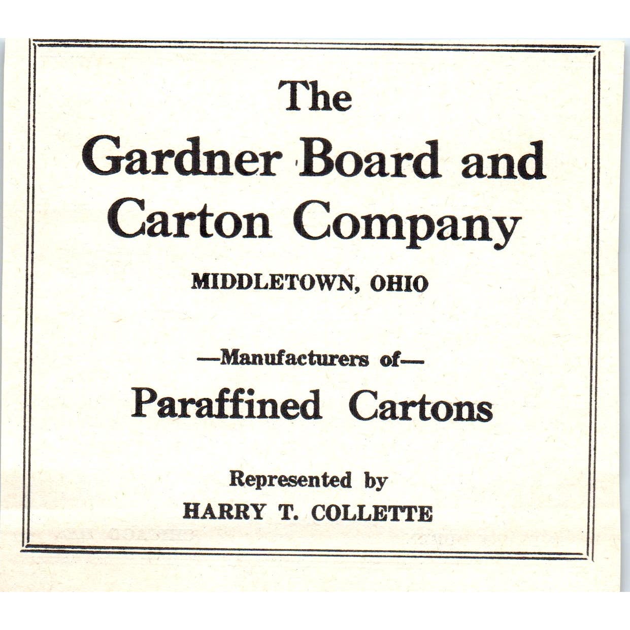 Garratt-Callahan Co Chicago, Harry T. Collette Middletown OH 1953 Ad AE9-DC2