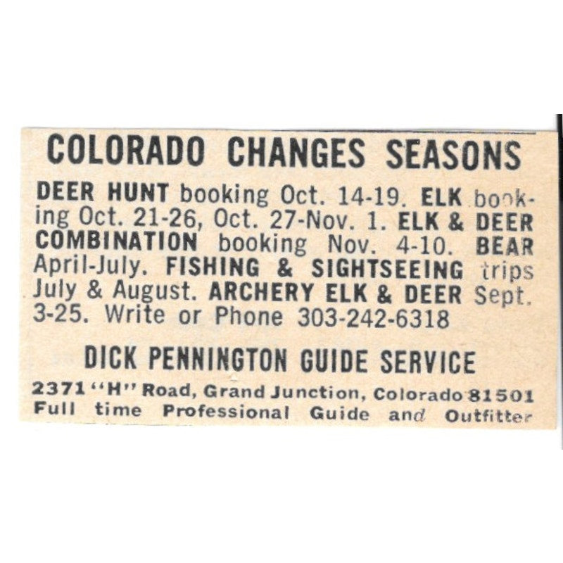 Dick Pennington Guide Service Grand Junction Colorado 1977 Ad AF6-S3
