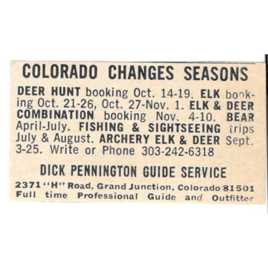 Dick Pennington Guide Service Grand Junction Colorado 1977 Ad AF6-S3