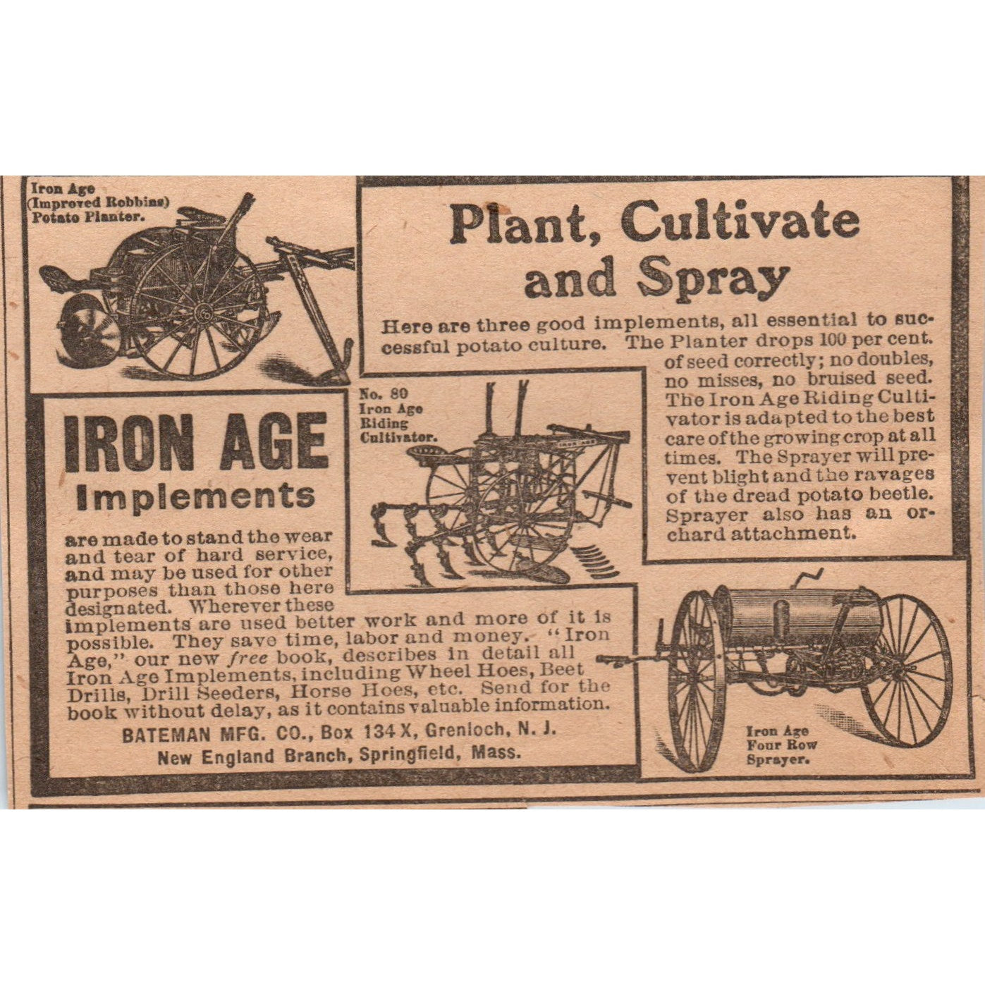 Iron Age Farm Implements Bateman Mfg Co Springfield MA 1905 Magazine Ad AF1-NH4