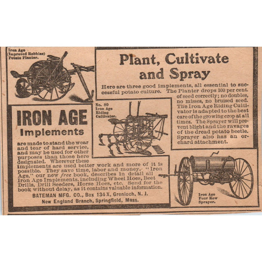 Iron Age Farm Implements Bateman Mfg Co Springfield MA 1905 Magazine Ad AF1-NH4