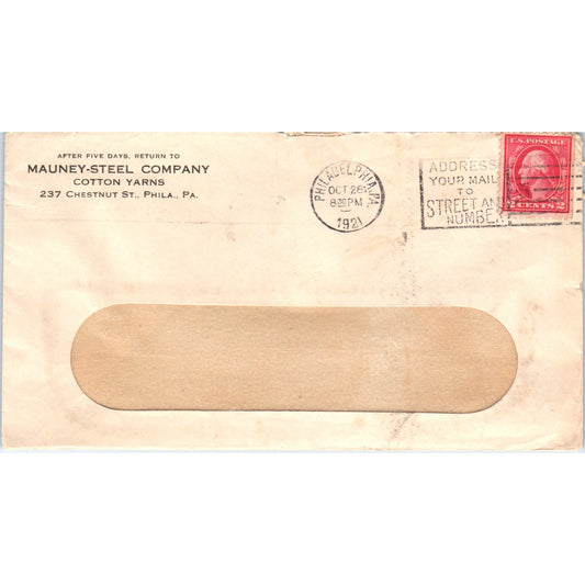 1922 Mauney-Steel Company Cotton Yarns Philadelphia Postal Cover TG7-PC3