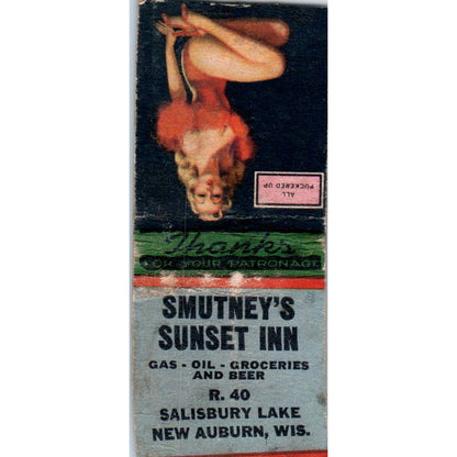 Smutney's Sunset Bar Salisbury Lake New Auburn WI Pinup Vintage Matchbook SD4-Y8