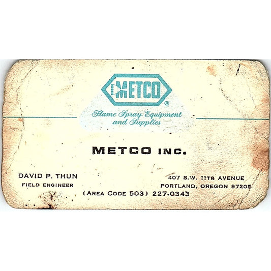 Metco Inc. David P. Thun Portland Oregon Vintage Business Card SB4-B4