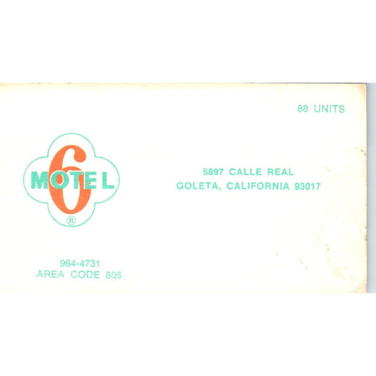 Goleta California Motel 6 Vintage Business Card SD8-B22