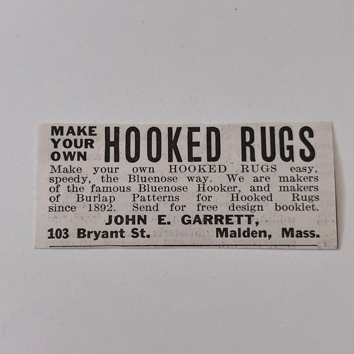 Hooked Rugs John E. Garrett Malden MA 1936 Ad SAG4-M4