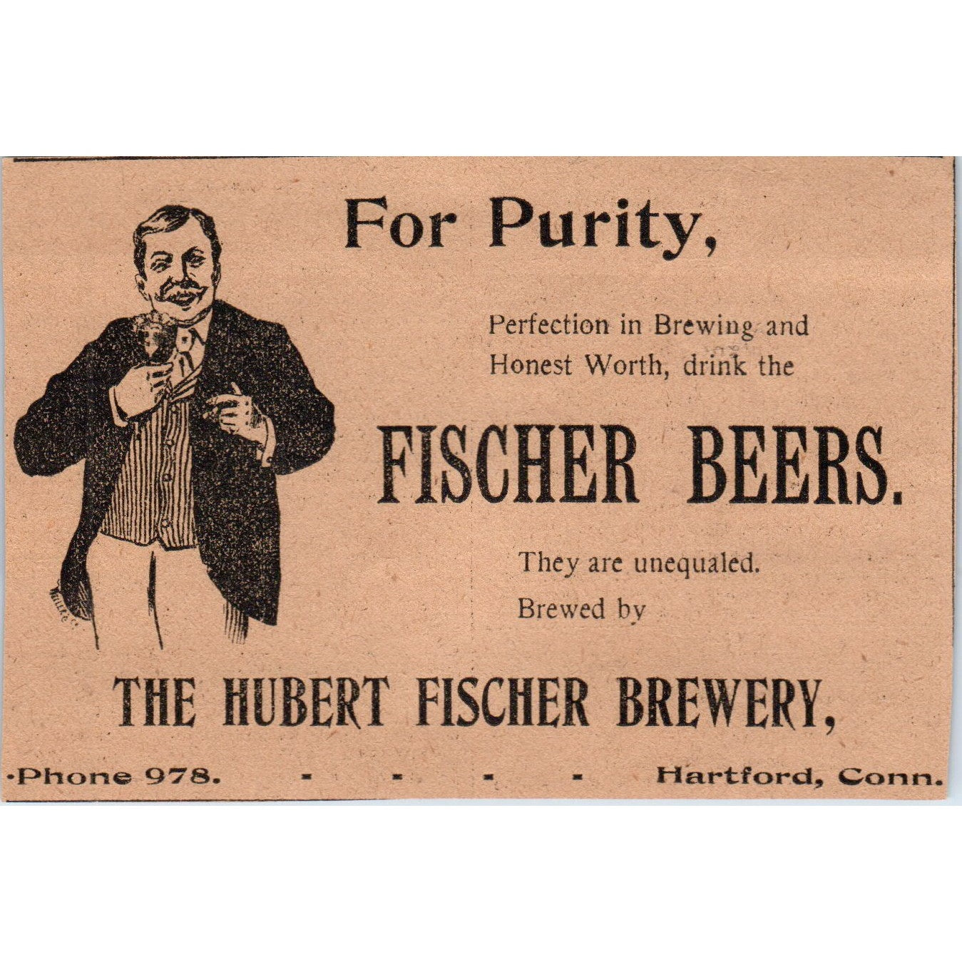 The Hubert Fischer Brewery Hartford 1901 Newspaper Ad AD8-H2