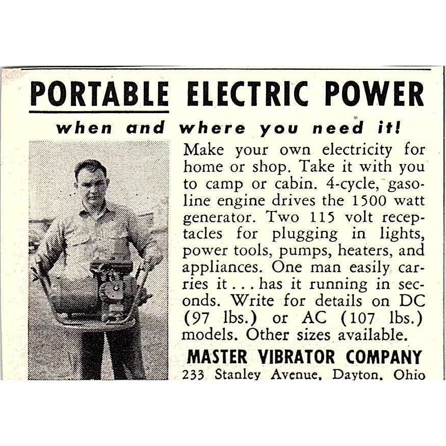 Portable Electric Power Master Vibrator Co Dayton OH 1955 Ad AF9-S5
