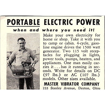 Portable Electric Power Master Vibrator Co Dayton OH 1955 Ad AF9-S5
